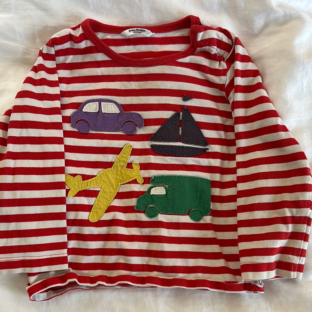Baby Boden Red Striped Shirt with Colorful Appliques